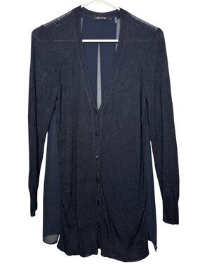 NIC+ZOE Long Button-Front, Sheer Chiffon Back Cardigan | Size S Small
